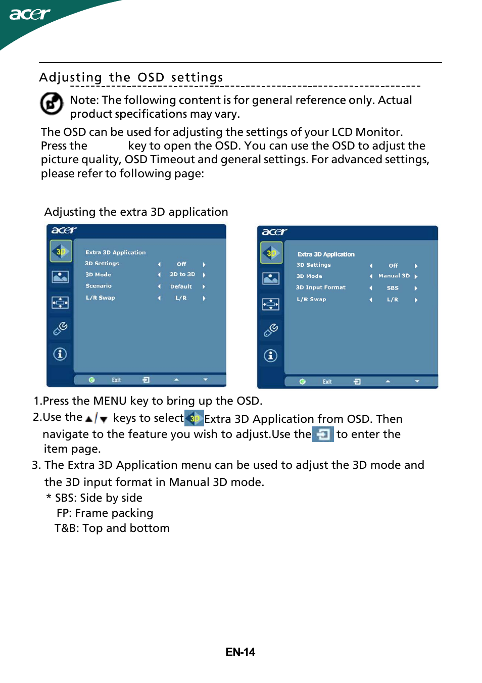 Acer HR274H User Manual | Page 15 / 25