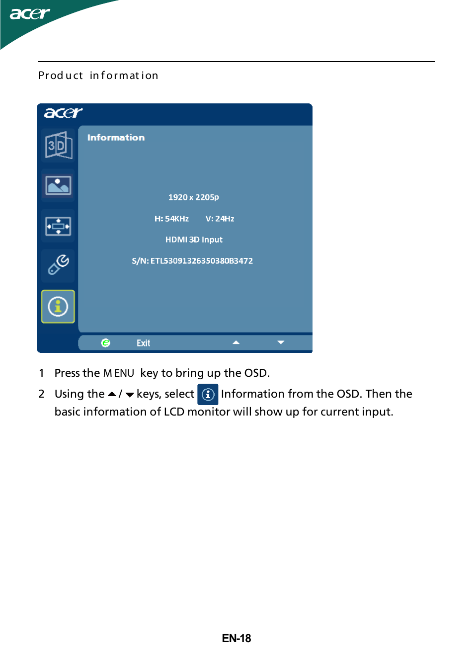 Acer HR274H User Manual | Page 19 / 25