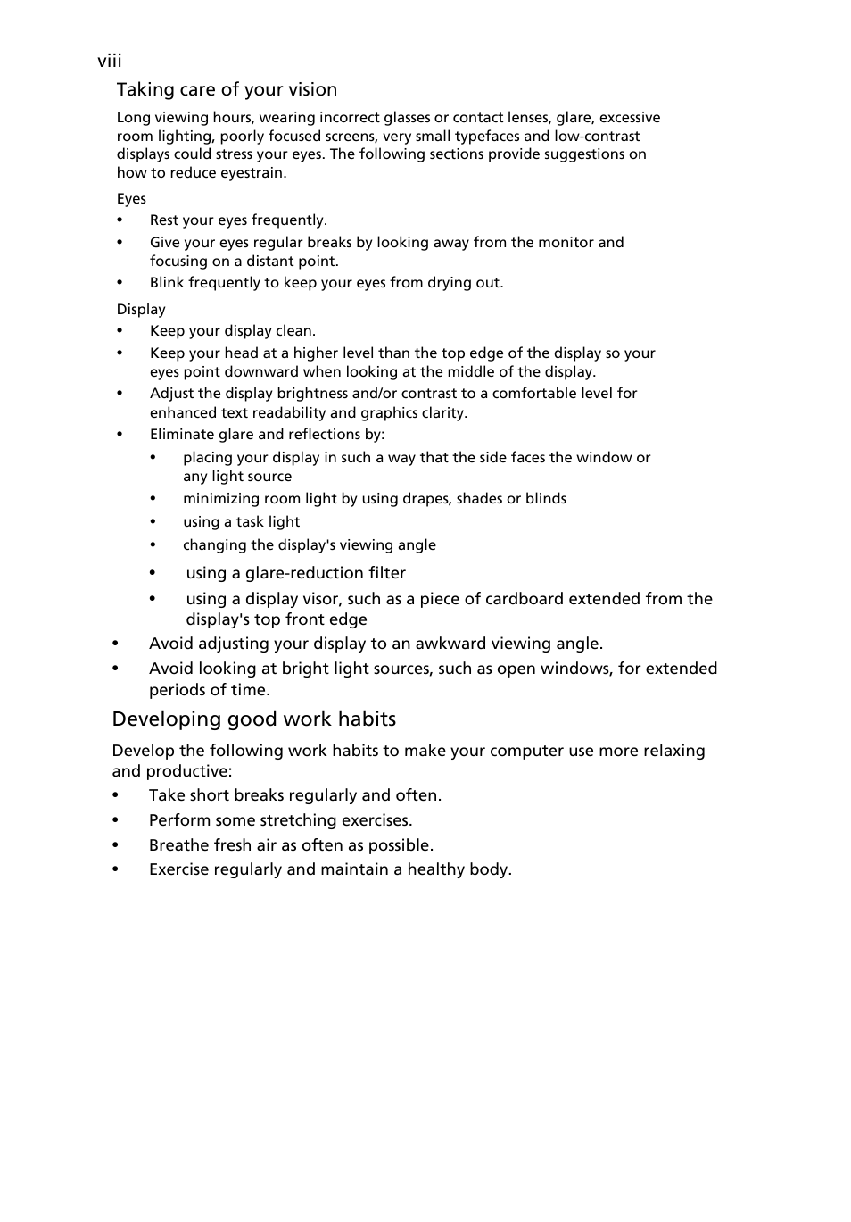 Developing good work habits | Acer Q276HL User Manual | Page 8 / 30