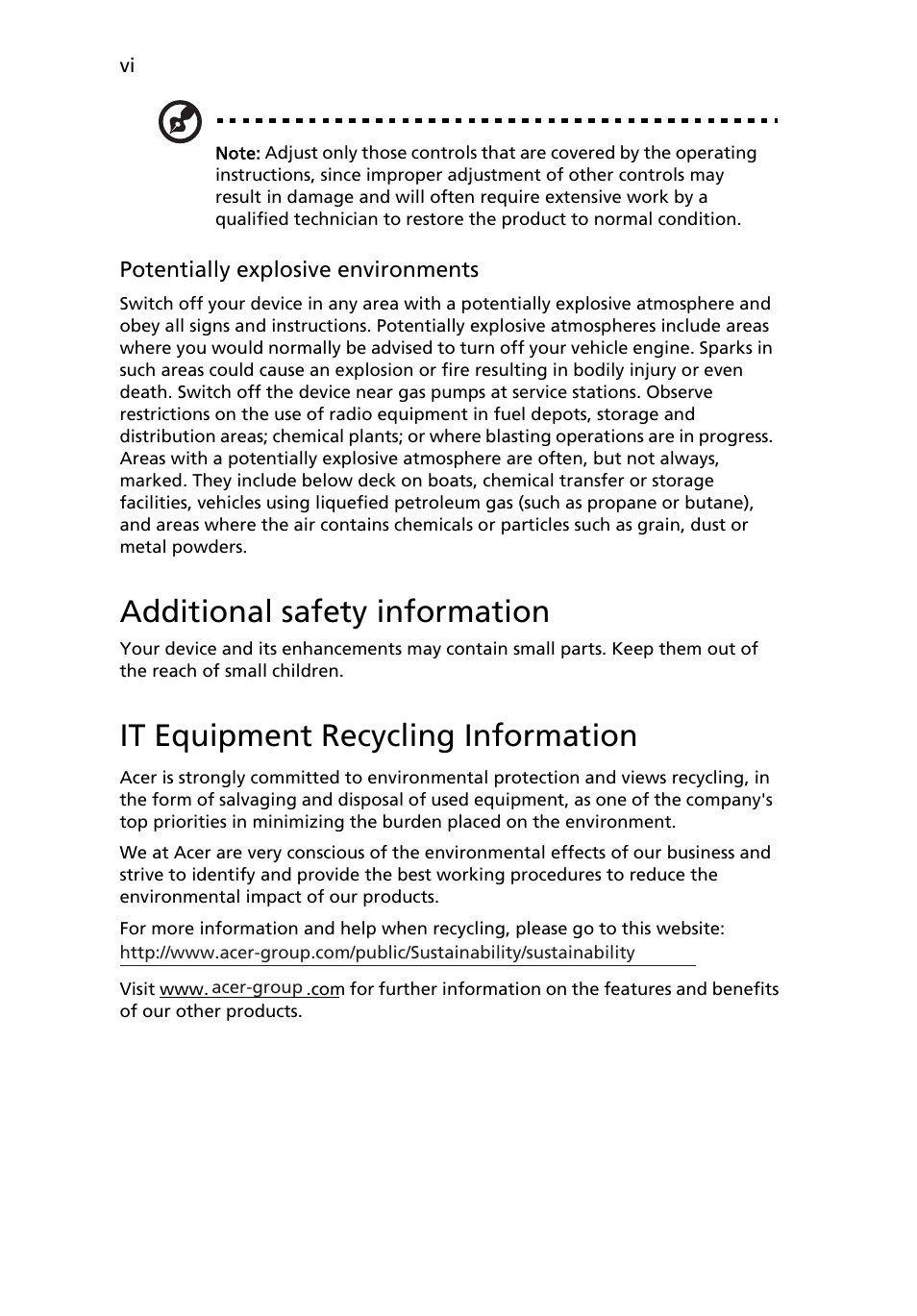 Additional safety information, It equipment recycling information | Acer P199HQL User Manual | Page 6 / 27