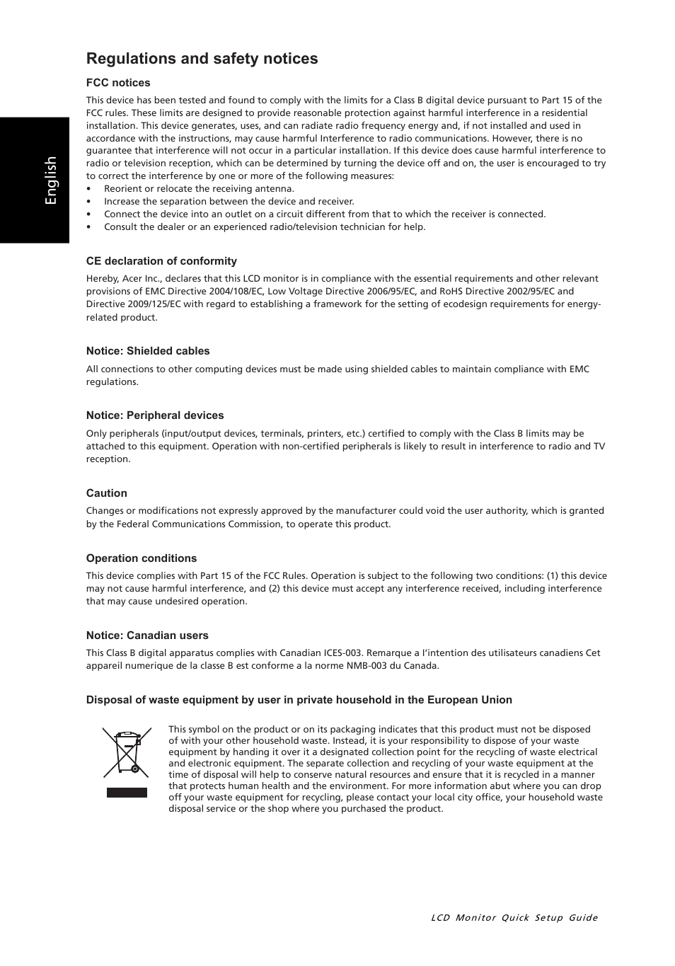 Regulations and safety notices, En g li sh | Acer S200HQL User Manual | Page 2 / 2