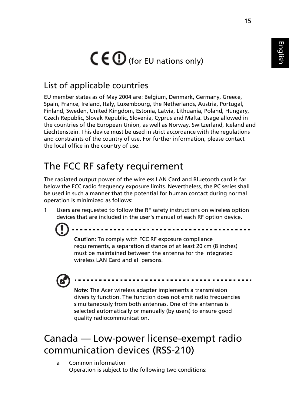 The fcc rf safety requirement, List of applicable countries | Acer Veriton M460 User Manual | Page 25 / 30