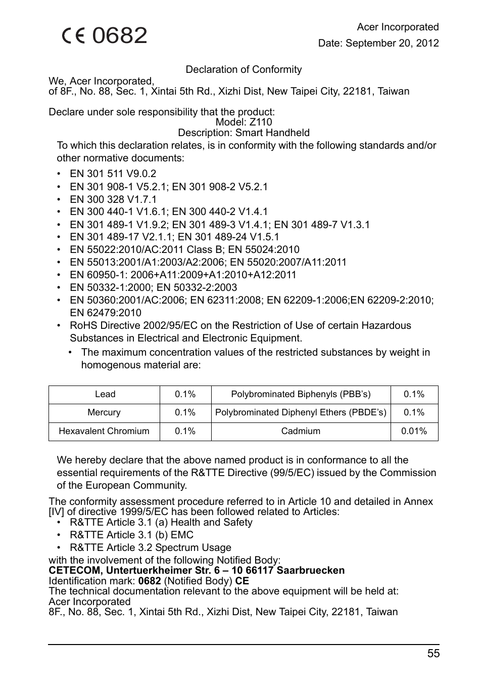 Acer Z110 User Manual | Page 55 / 56