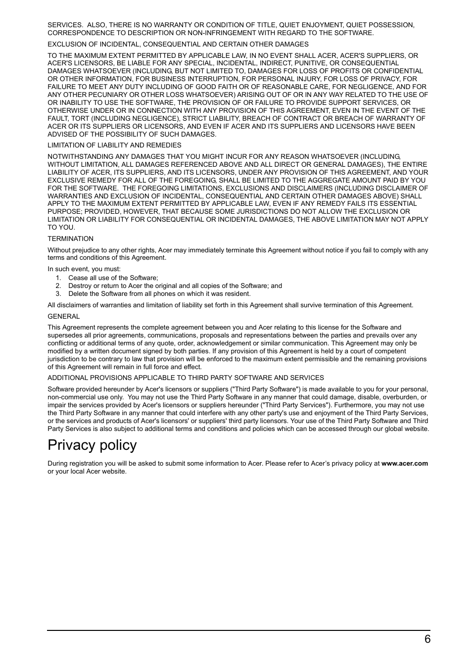 Privacy policy | Acer Z110 User Manual | Page 6 / 56