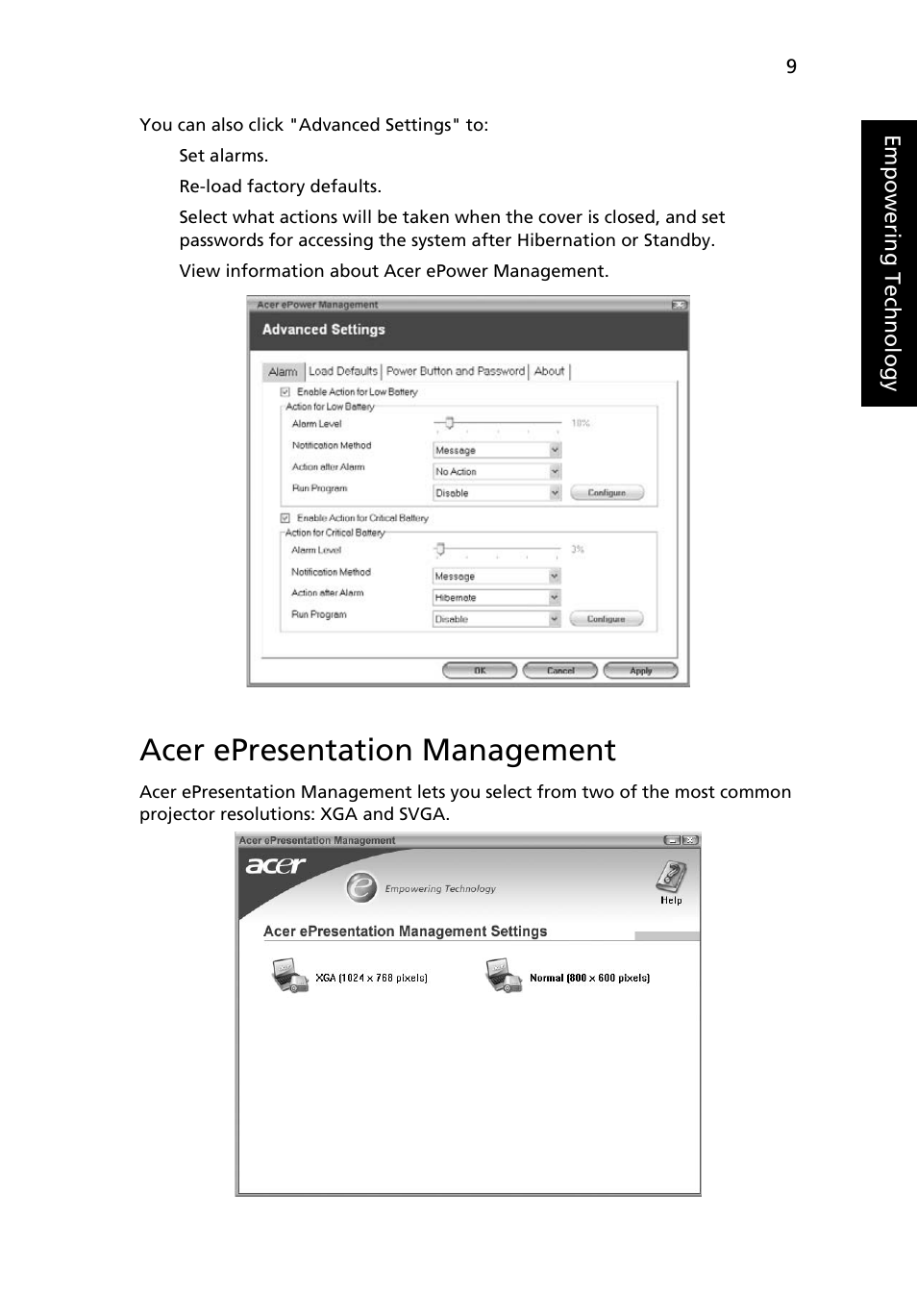 Acer epresentation management | Acer Aspire 7100 User Manual | Page 19 / 87