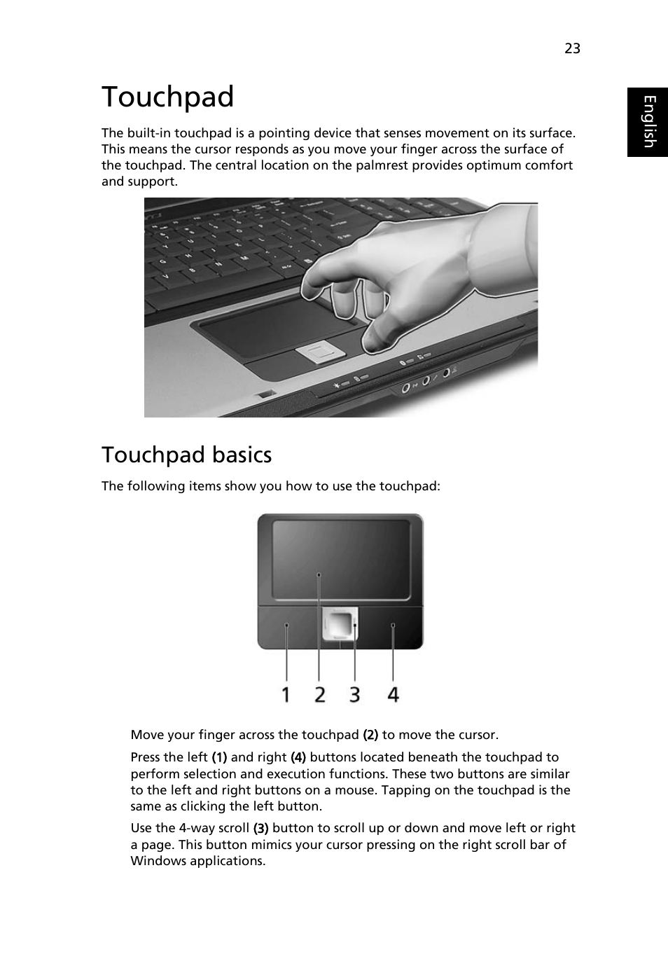 Touchpad, Touchpad basics | Acer Aspire 7100 User Manual | Page 33 / 87