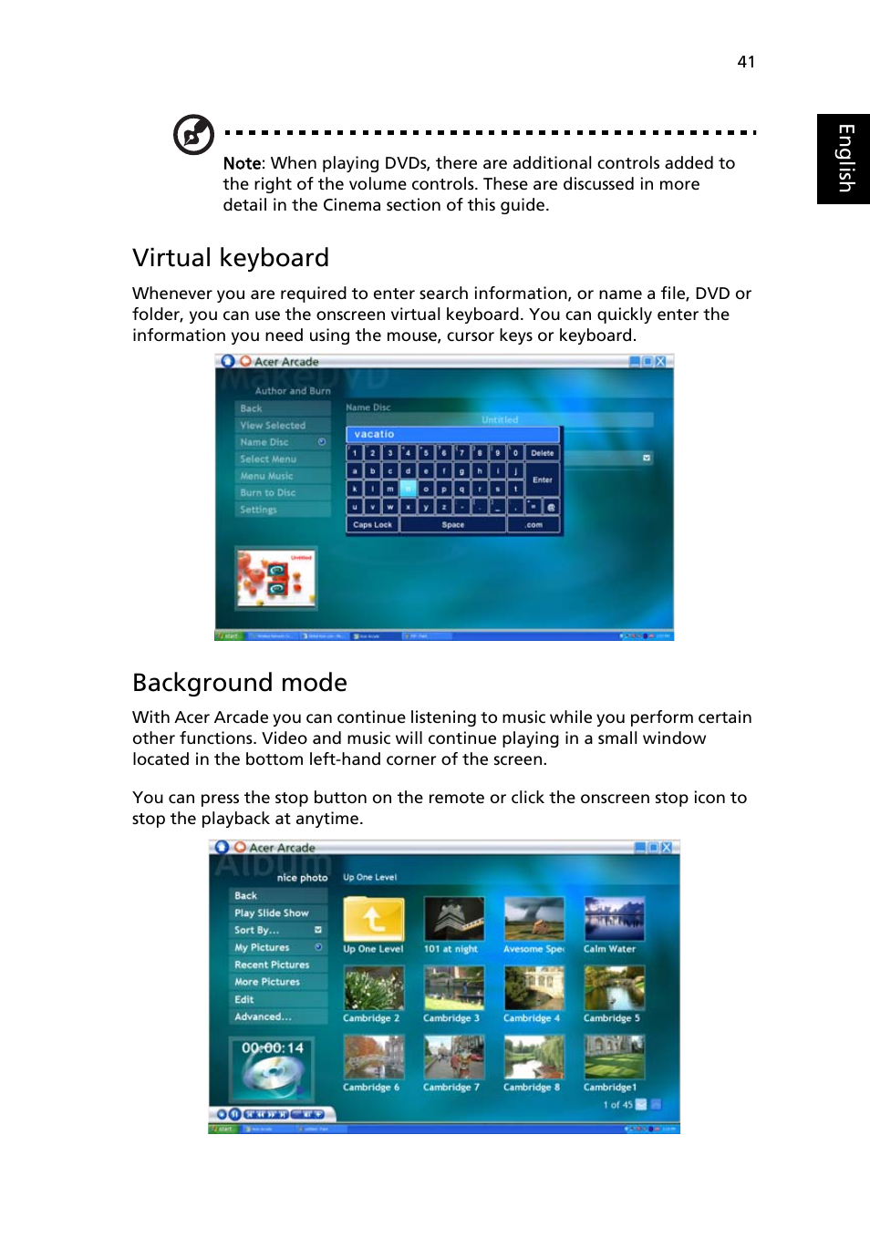 Virtual keyboard, Background mode | Acer Aspire 7100 User Manual | Page 51 / 87