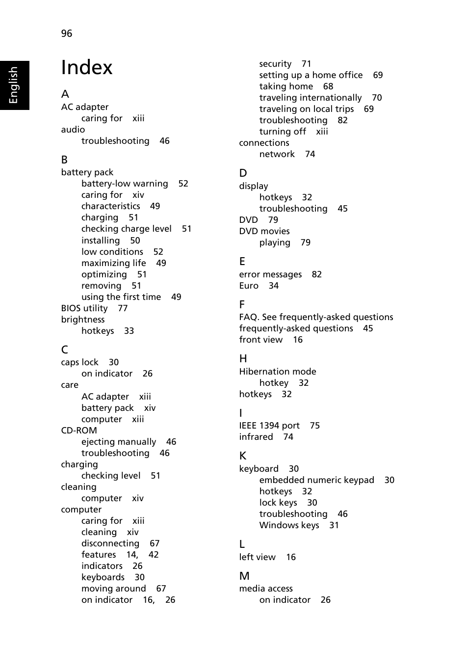 Index | Acer Aspire 3050 User Manual | Page 114 / 115