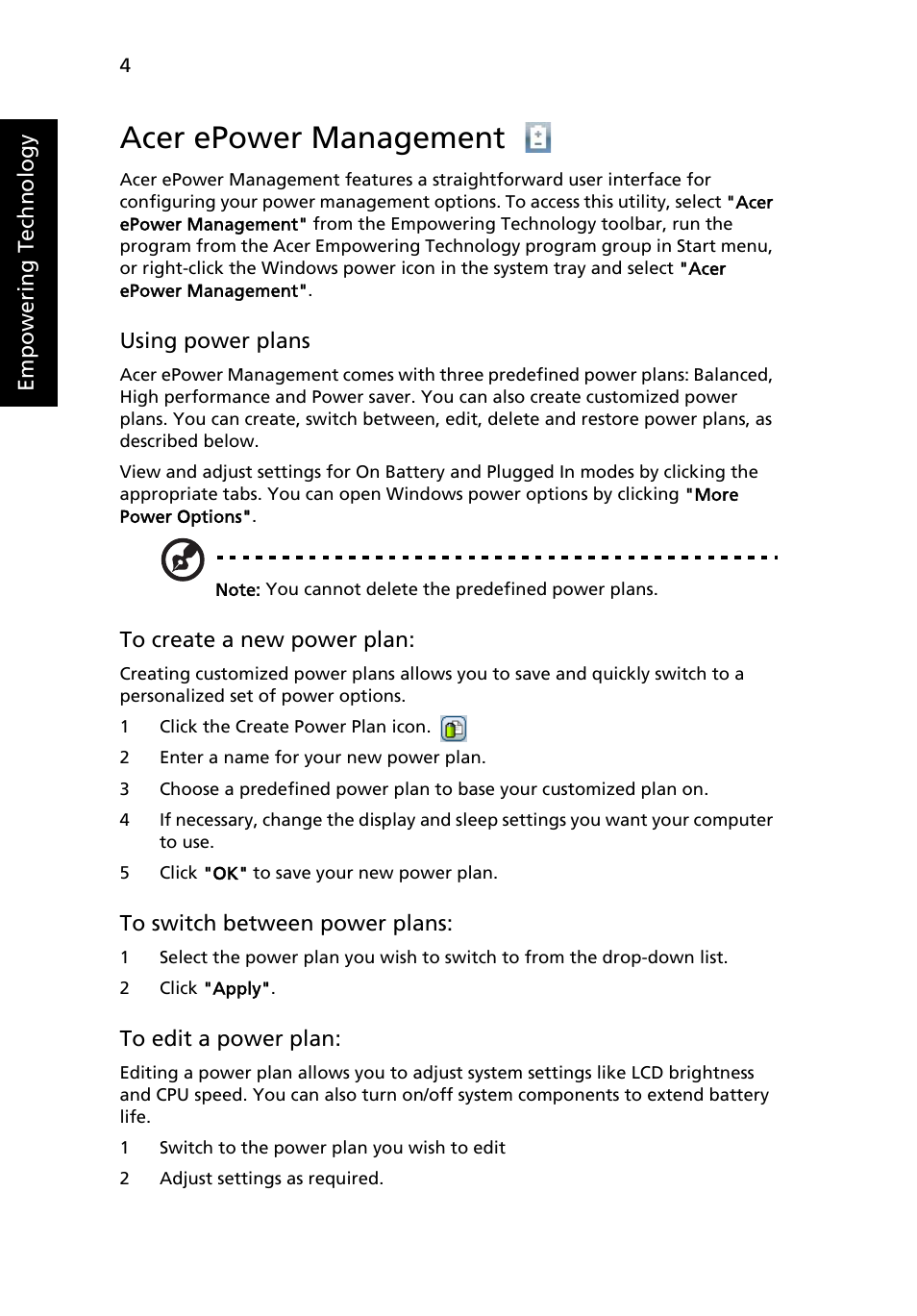 Acer epower management | Acer Aspire 3050 User Manual | Page 22 / 115