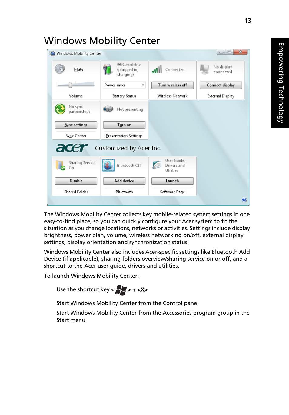 Windows mobility center | Acer Aspire 3050 User Manual | Page 31 / 115