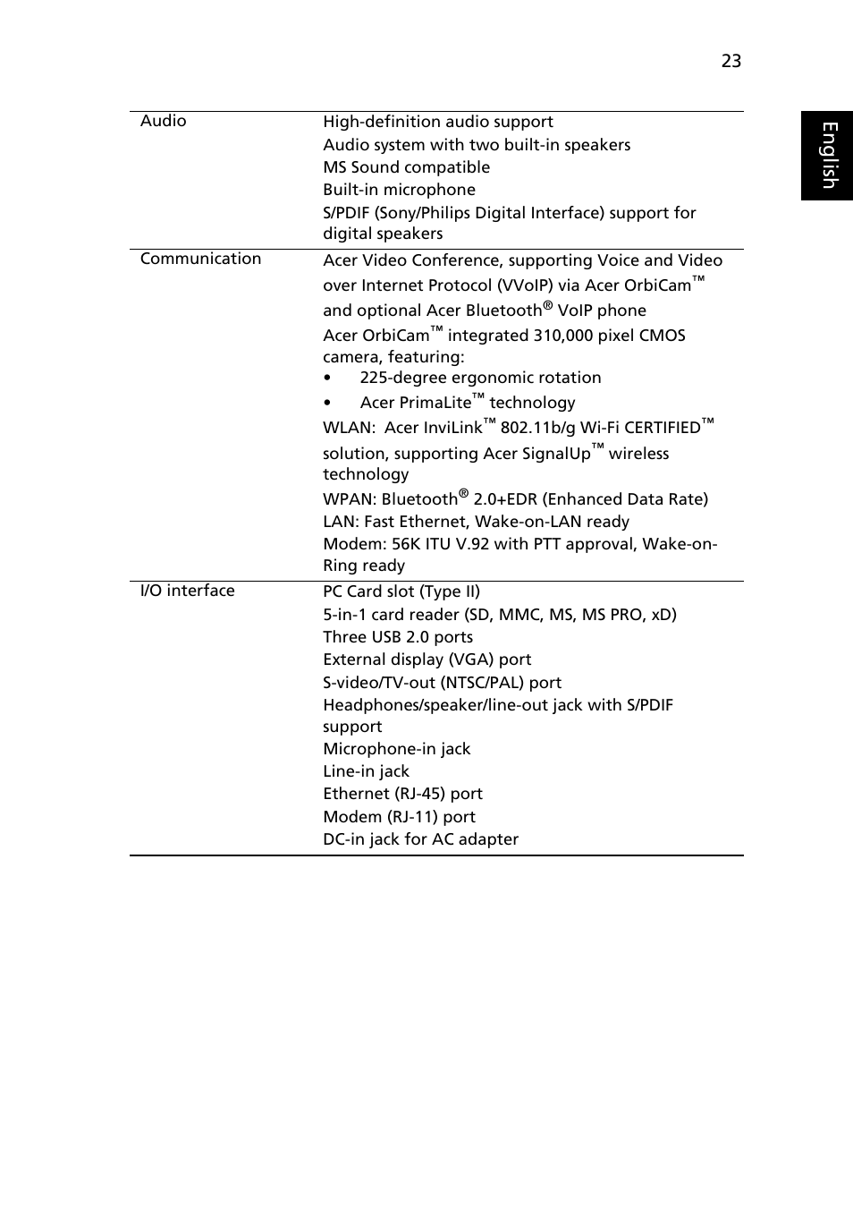 Eng lis h | Acer Aspire 3050 User Manual | Page 41 / 115