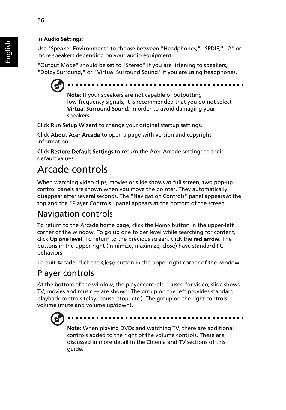 Arcade controls, Navigation controls, Player controls | Acer Aspire 3050 User Manual | Page 74 / 115