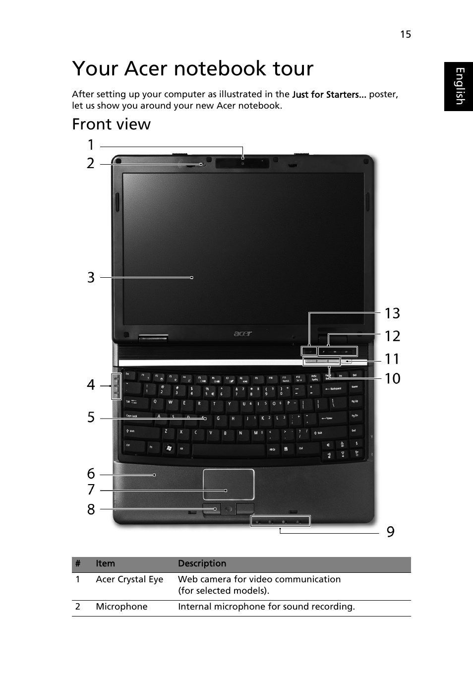Your acer notebook tour, Front view | Acer Extensa 4120 User Manual | Page 35 / 98