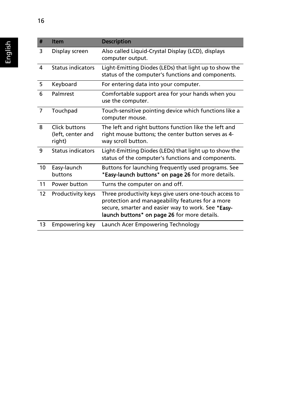 Closed front view, English | Acer Extensa 4120 User Manual | Page 36 / 98