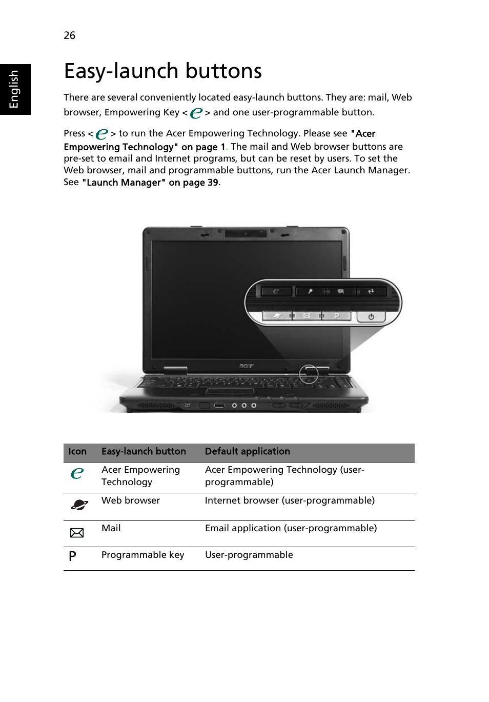 Easy-launch buttons | Acer Extensa 4120 User Manual | Page 46 / 98
