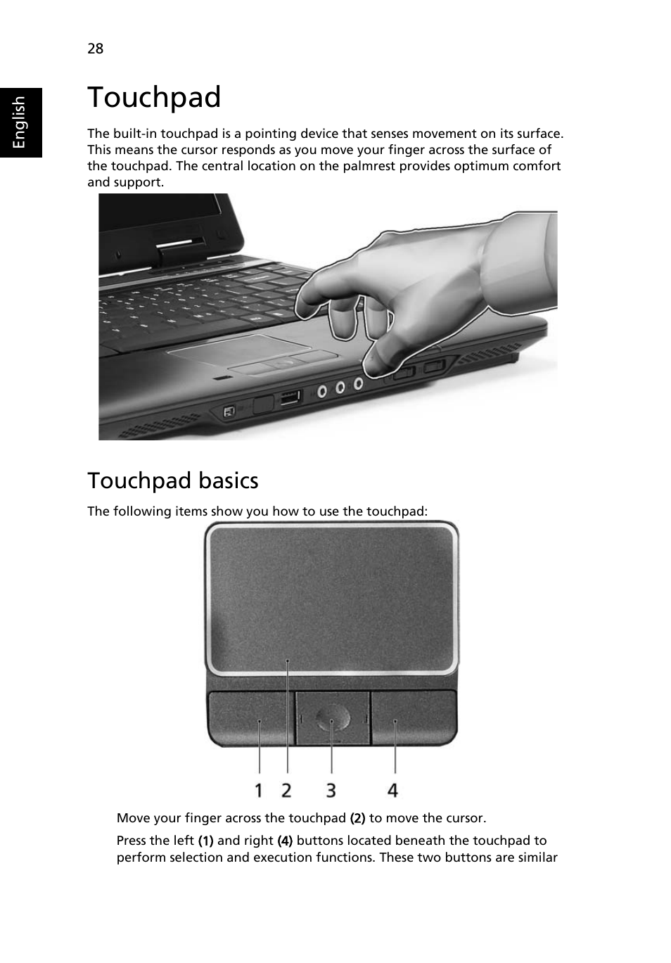 Touchpad, Touchpad basics | Acer Extensa 4120 User Manual | Page 48 / 98