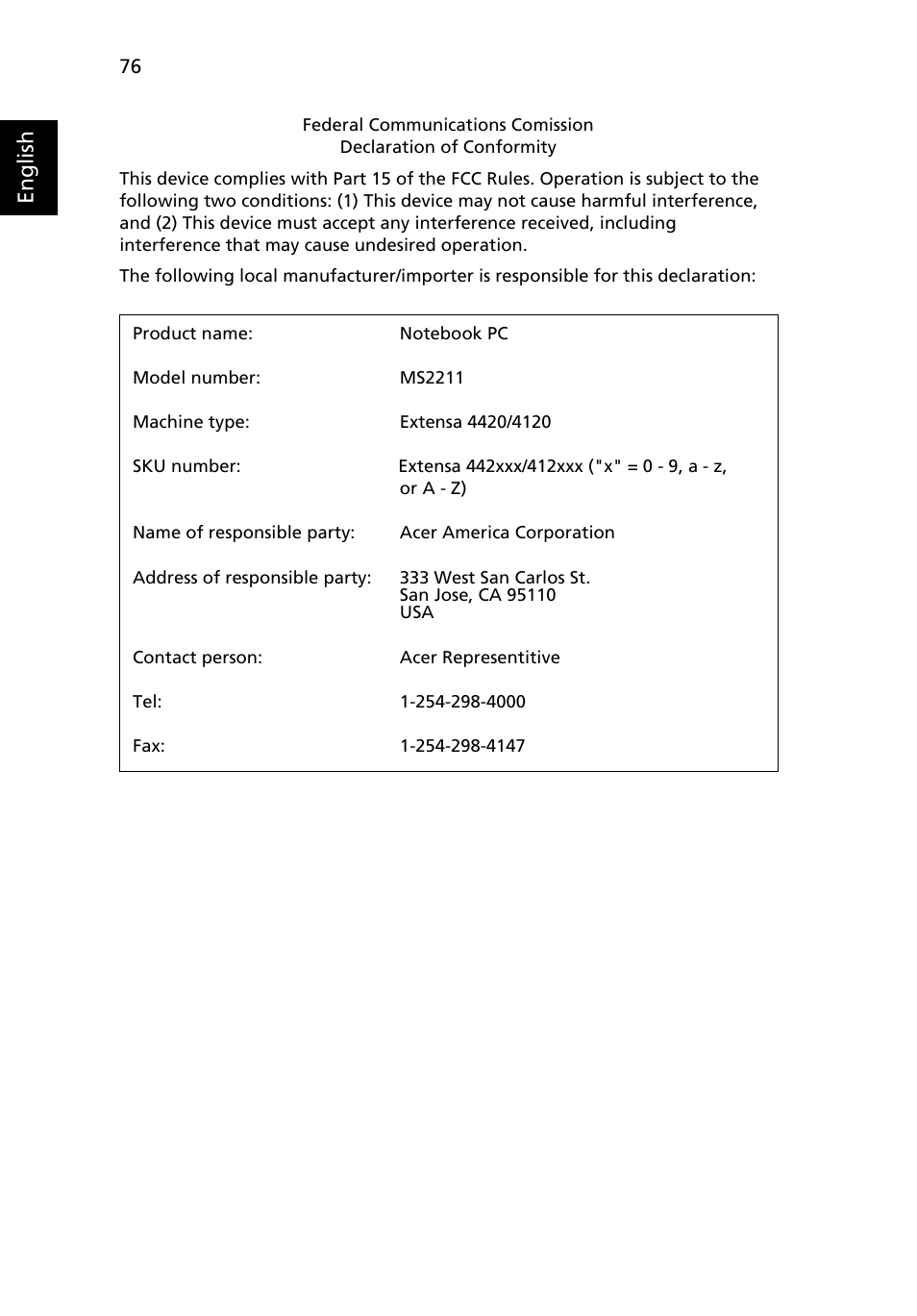 English | Acer Extensa 4120 User Manual | Page 95 / 98