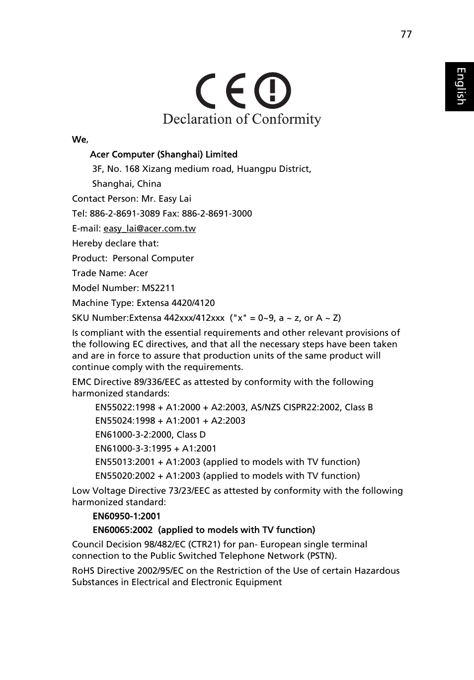 Acer Extensa 4120 User Manual | Page 96 / 98