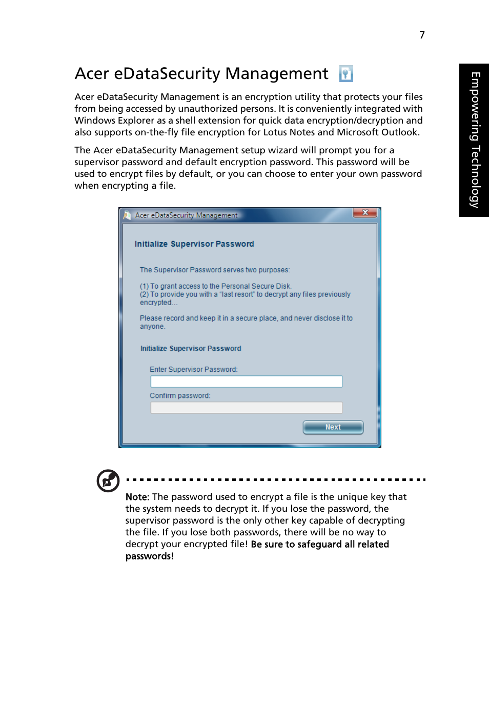 Acer edatasecurity management | Acer TravelMate C210 User Manual | Page 25 / 113