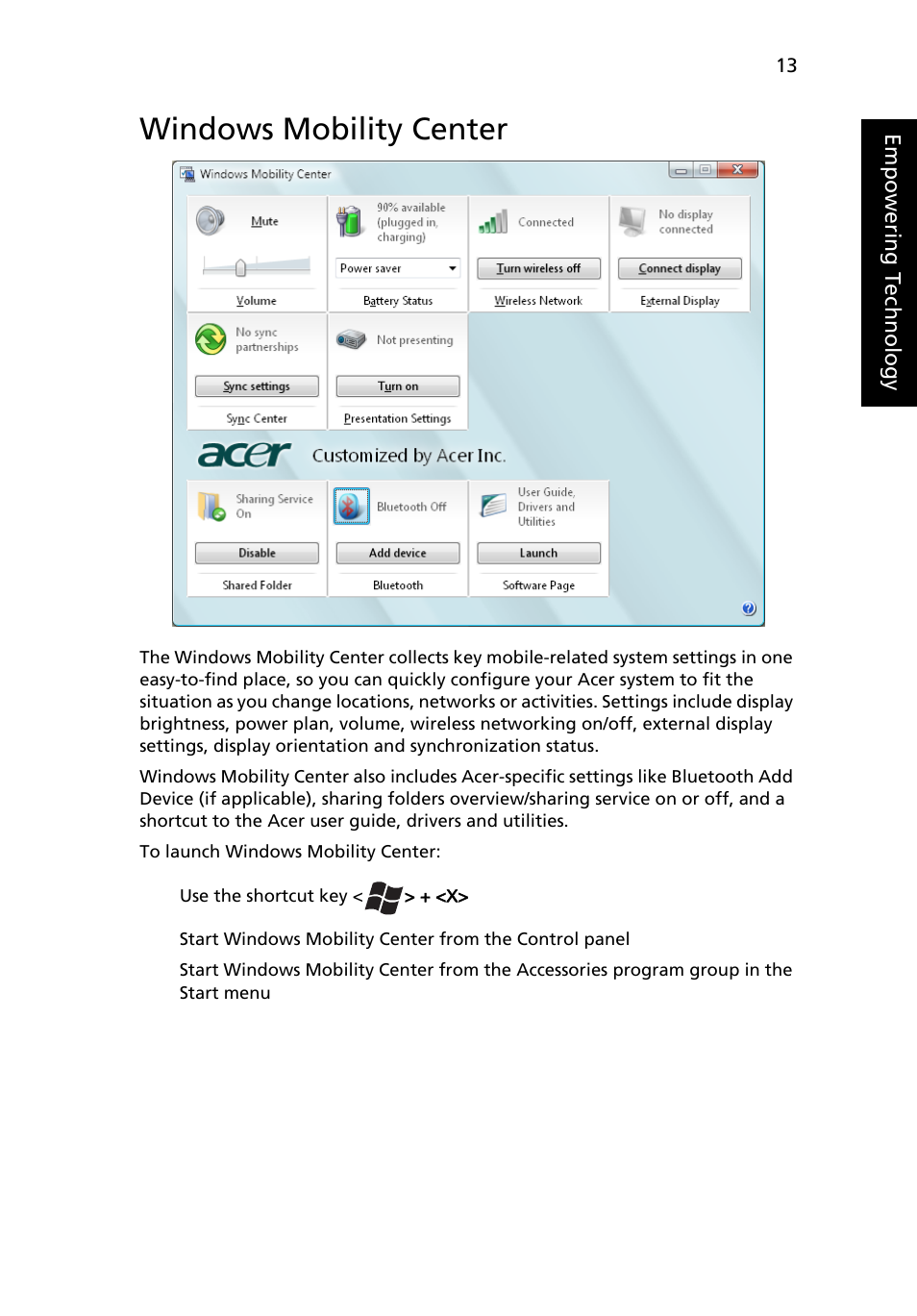 Windows mobility center | Acer TravelMate C210 User Manual | Page 31 / 113