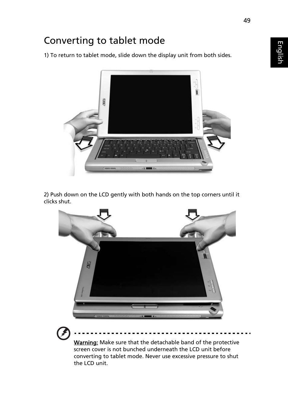 Converting to tablet mode | Acer TravelMate C210 User Manual | Page 67 / 113