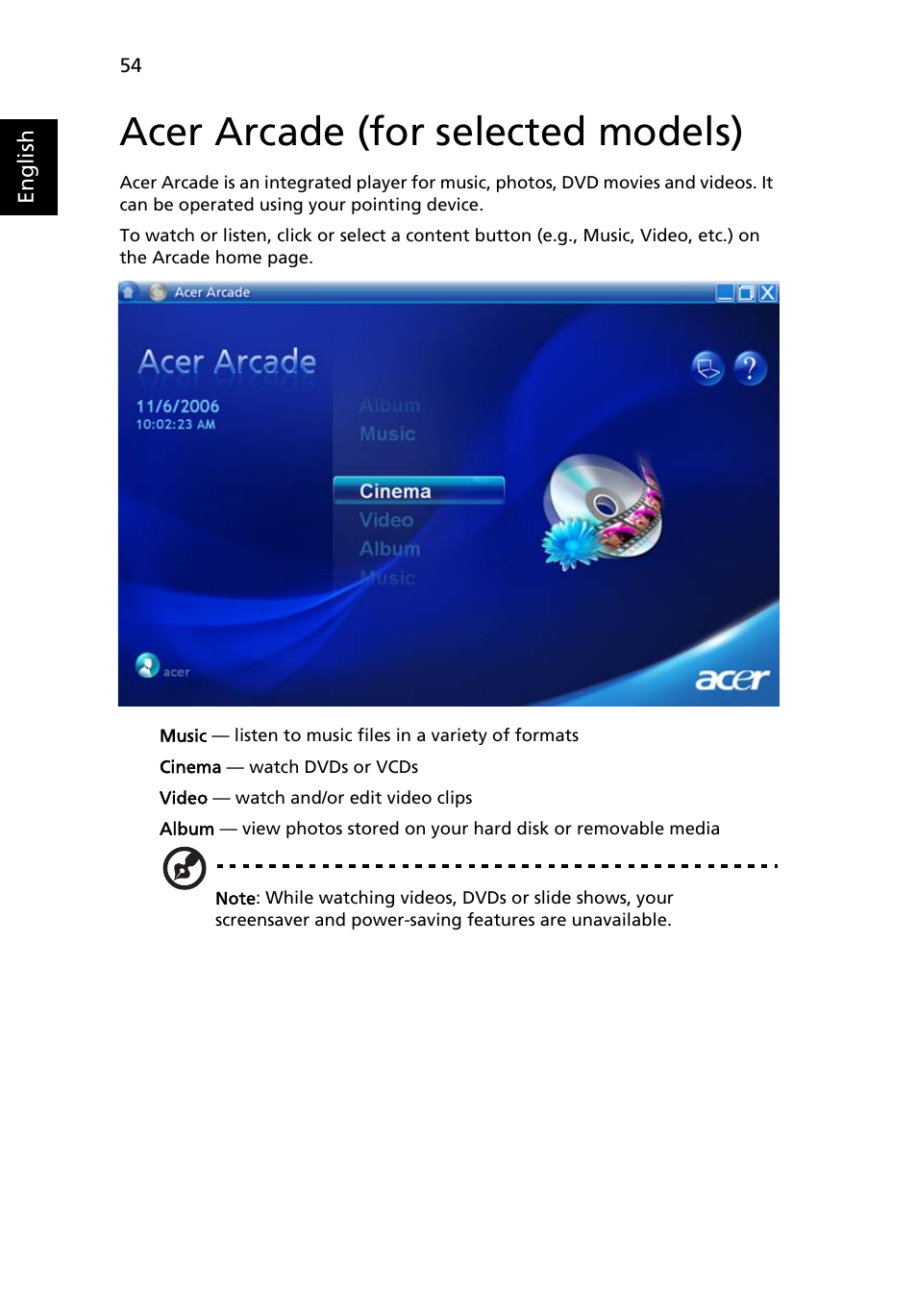 Acer arcade (for selected models) | Acer TravelMate C210 User Manual | Page 72 / 113