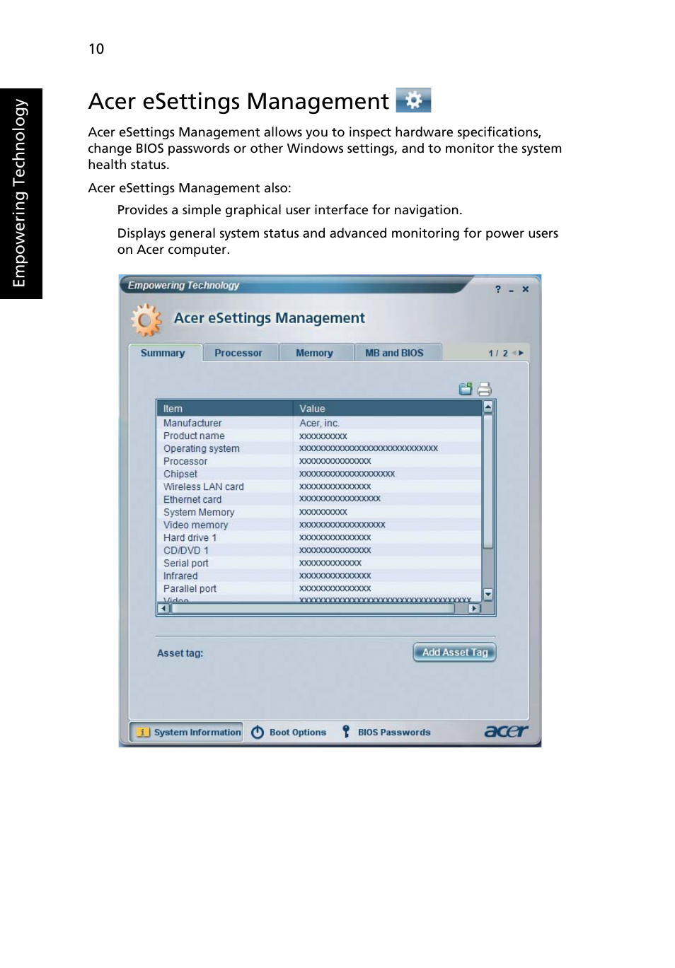 Acer esettings management | Acer Aspire 3650 User Manual | Page 24 / 94