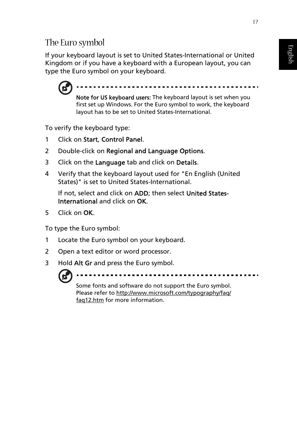 The euro symbol | Acer Aspire 1660 User Manual | Page 27 / 100