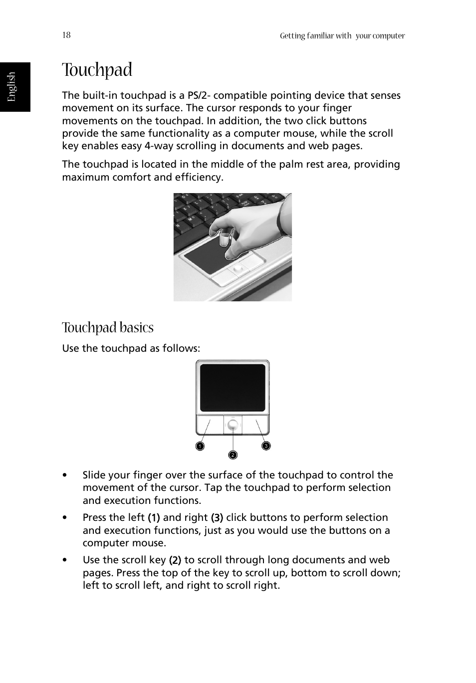 Touchpad, Touchpad basics | Acer Aspire 1660 User Manual | Page 28 / 100