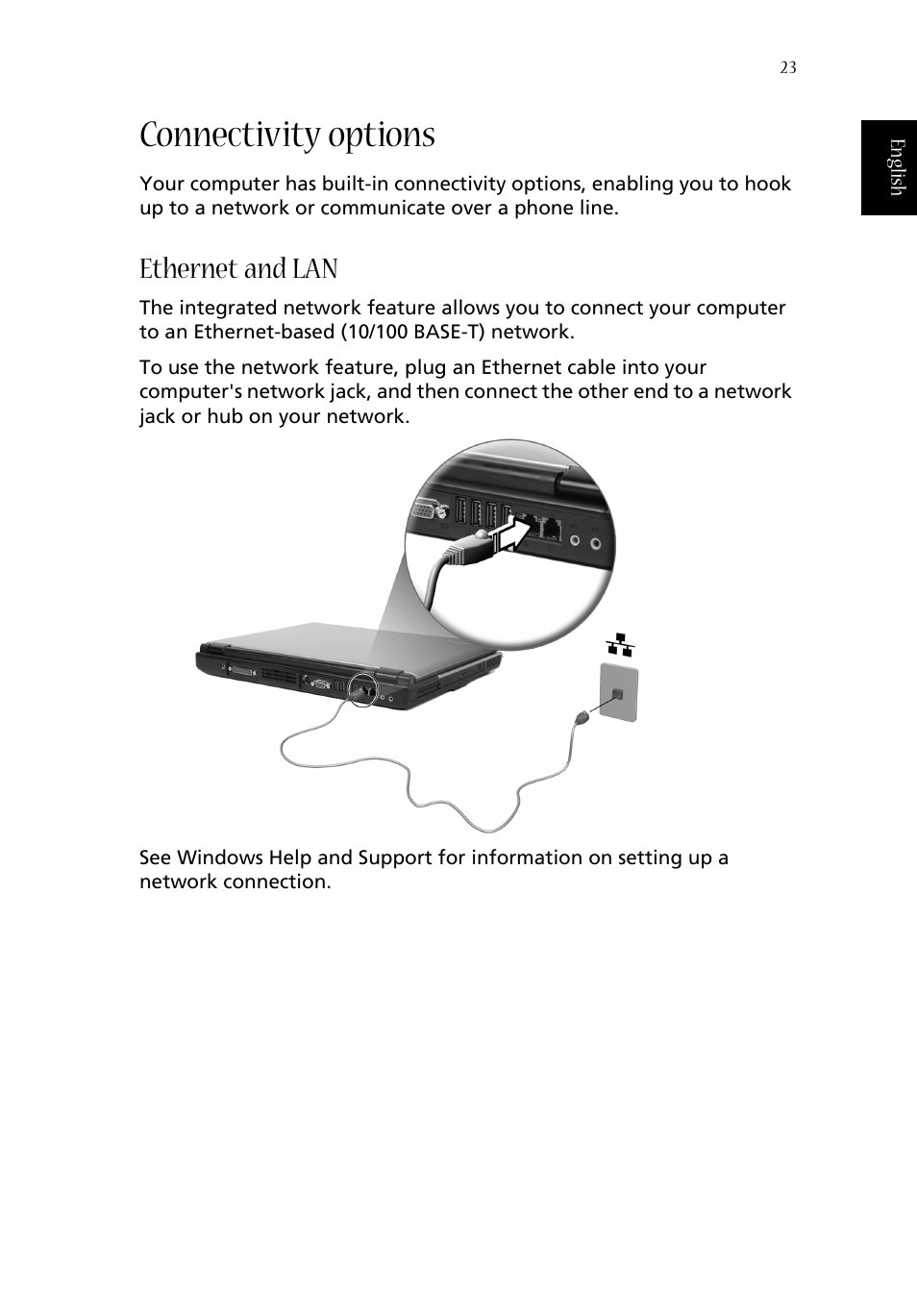 Connectivity options, Ethernet and lan | Acer Aspire 1660 User Manual | Page 33 / 100