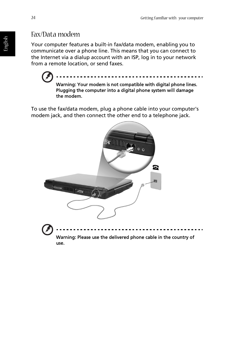 Fax/data modem | Acer Aspire 1660 User Manual | Page 34 / 100