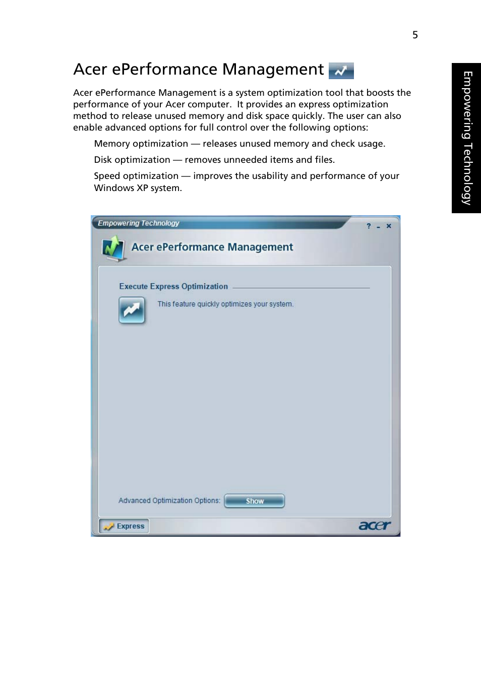 Acer eperformance management | Acer TravelMate 7510 User Manual | Page 23 / 91