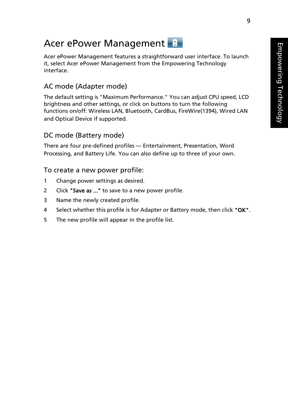 Acer epower management | Acer TravelMate 7510 User Manual | Page 27 / 91