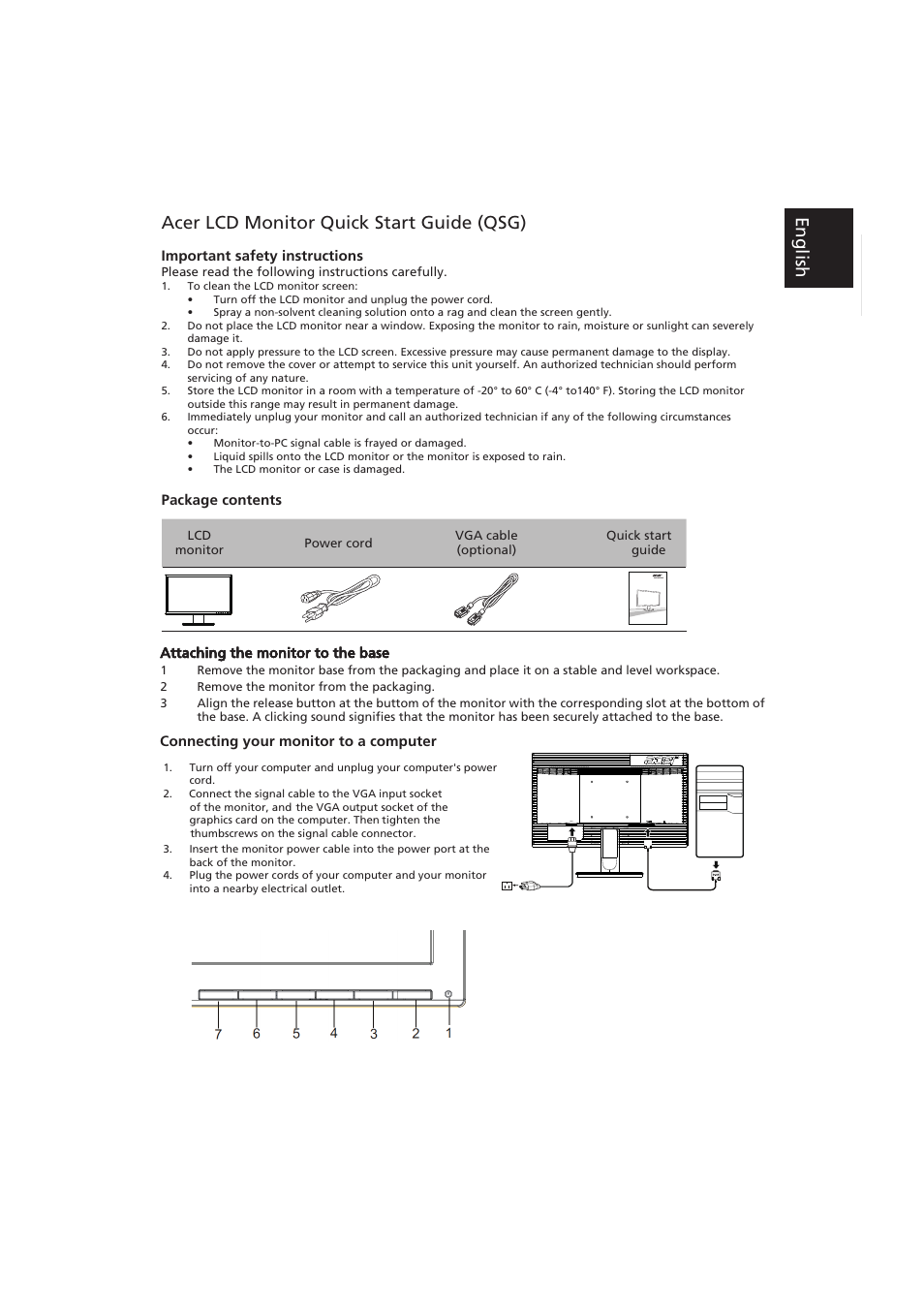 Regulations and safety notices, Bestimmungen und sicherheitshinweise, Eng lish | Acer lcd monitor quick start guide (qsg) | Acer K192HQL User Manual | Page 2 / 7