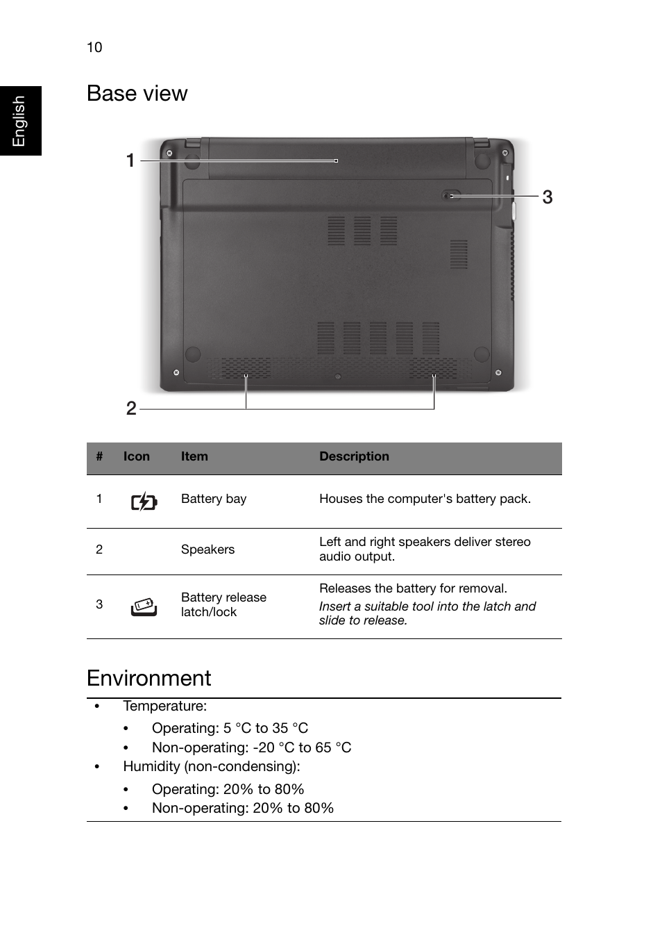 Base view, Environment, Base view environment | Acer AO756 User Manual | Page 10 / 11