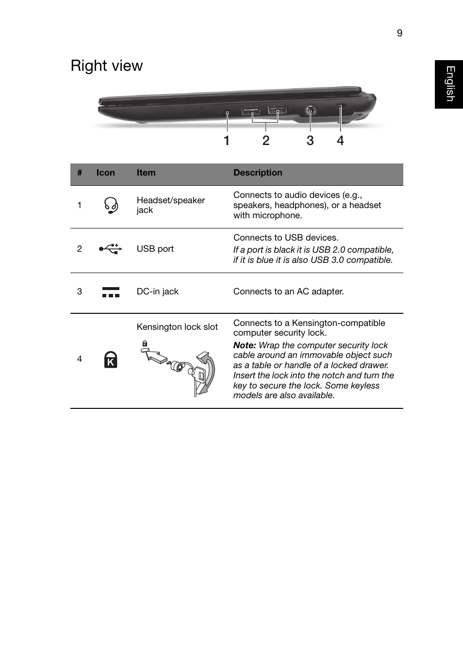 Right view | Acer AO756 User Manual | Page 9 / 11