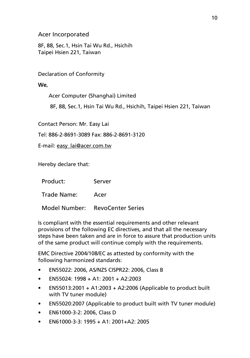 Acer RC111 User Manual | Page 10 / 103