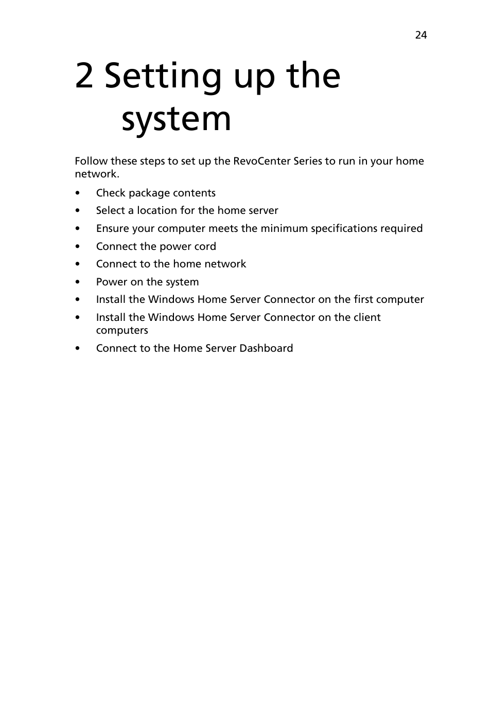 2 setting up the system | Acer RC111 User Manual | Page 24 / 103