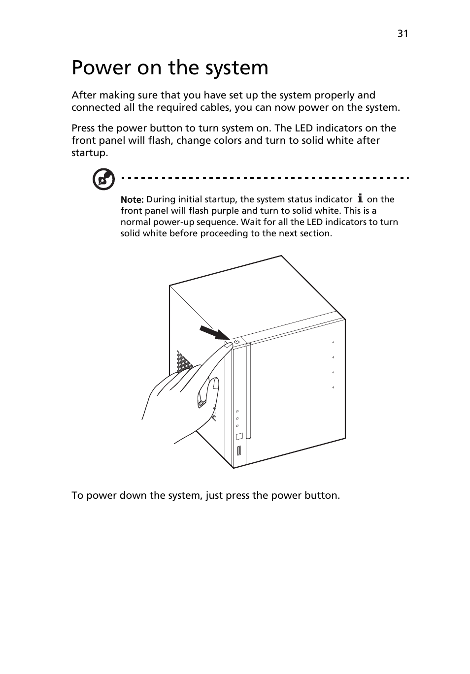 Power on the system | Acer RC111 User Manual | Page 31 / 103