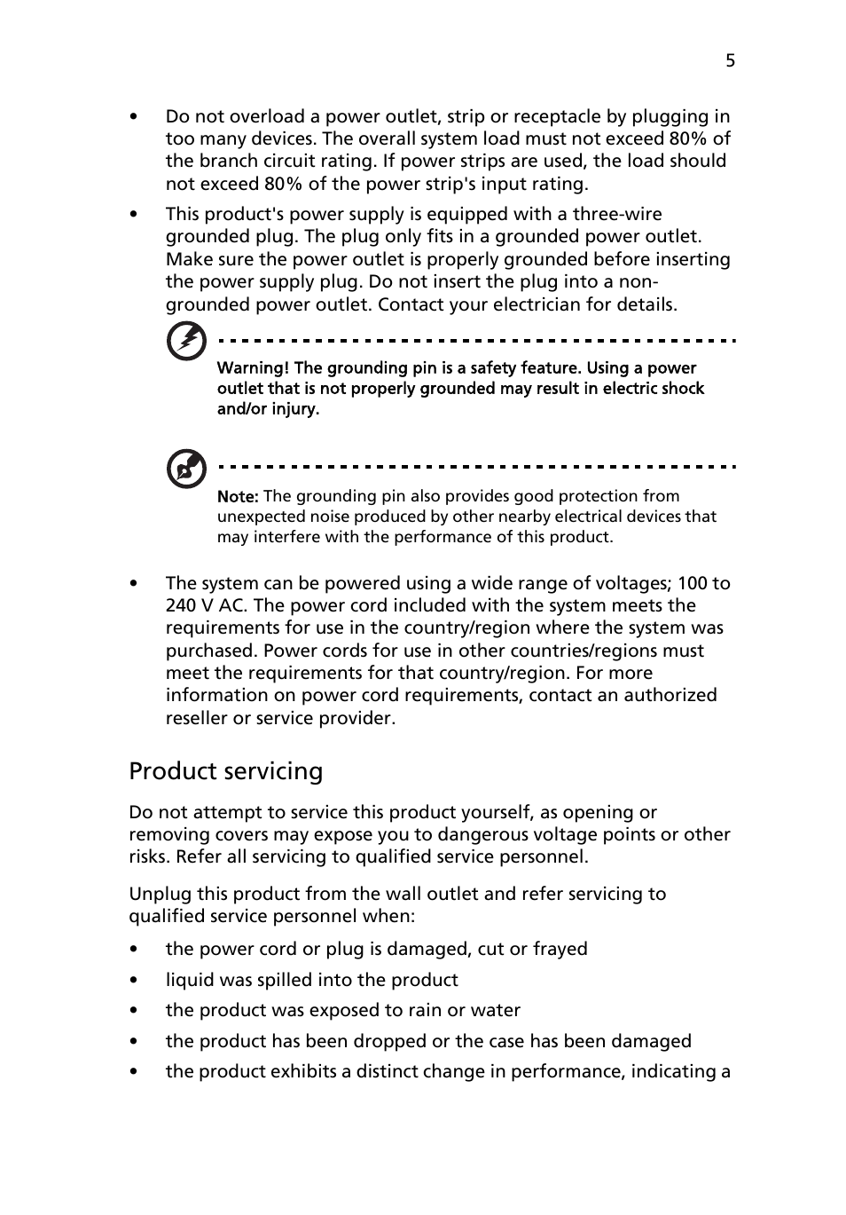 Product servicing | Acer RC111 User Manual | Page 5 / 103