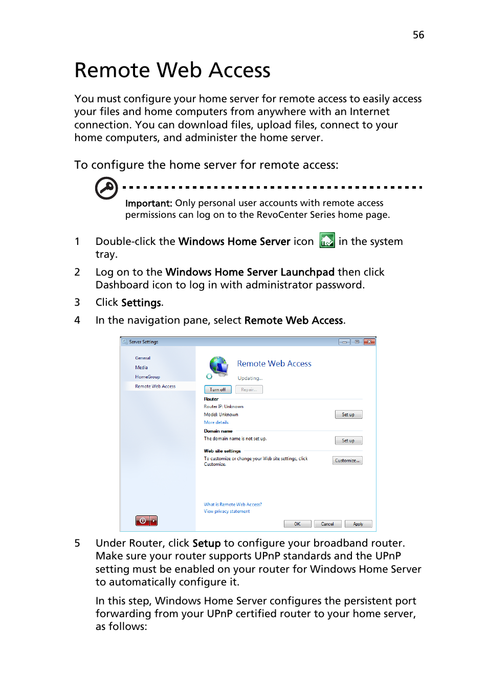 Remote web access | Acer RC111 User Manual | Page 56 / 103