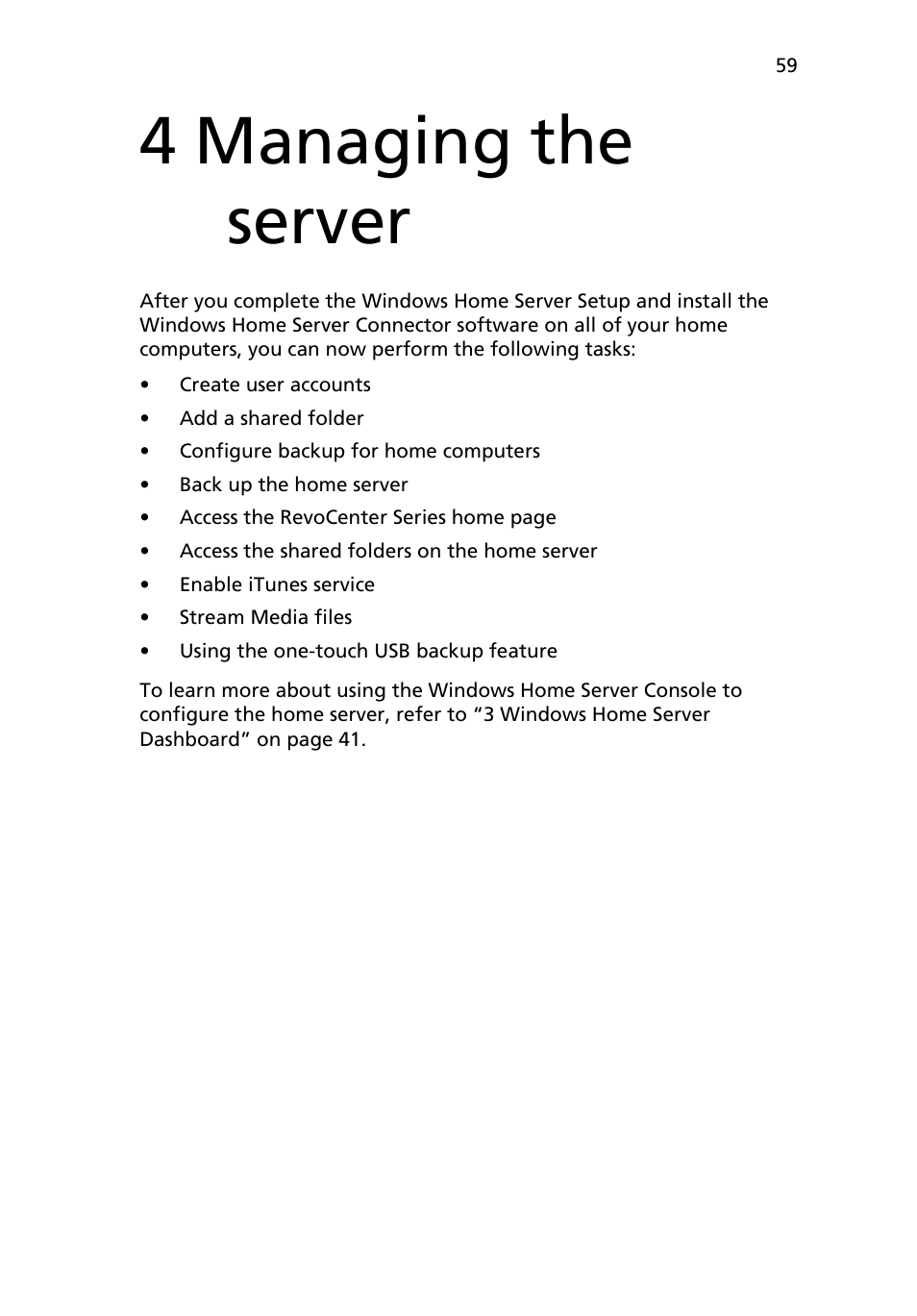 4 managing the server | Acer RC111 User Manual | Page 59 / 103