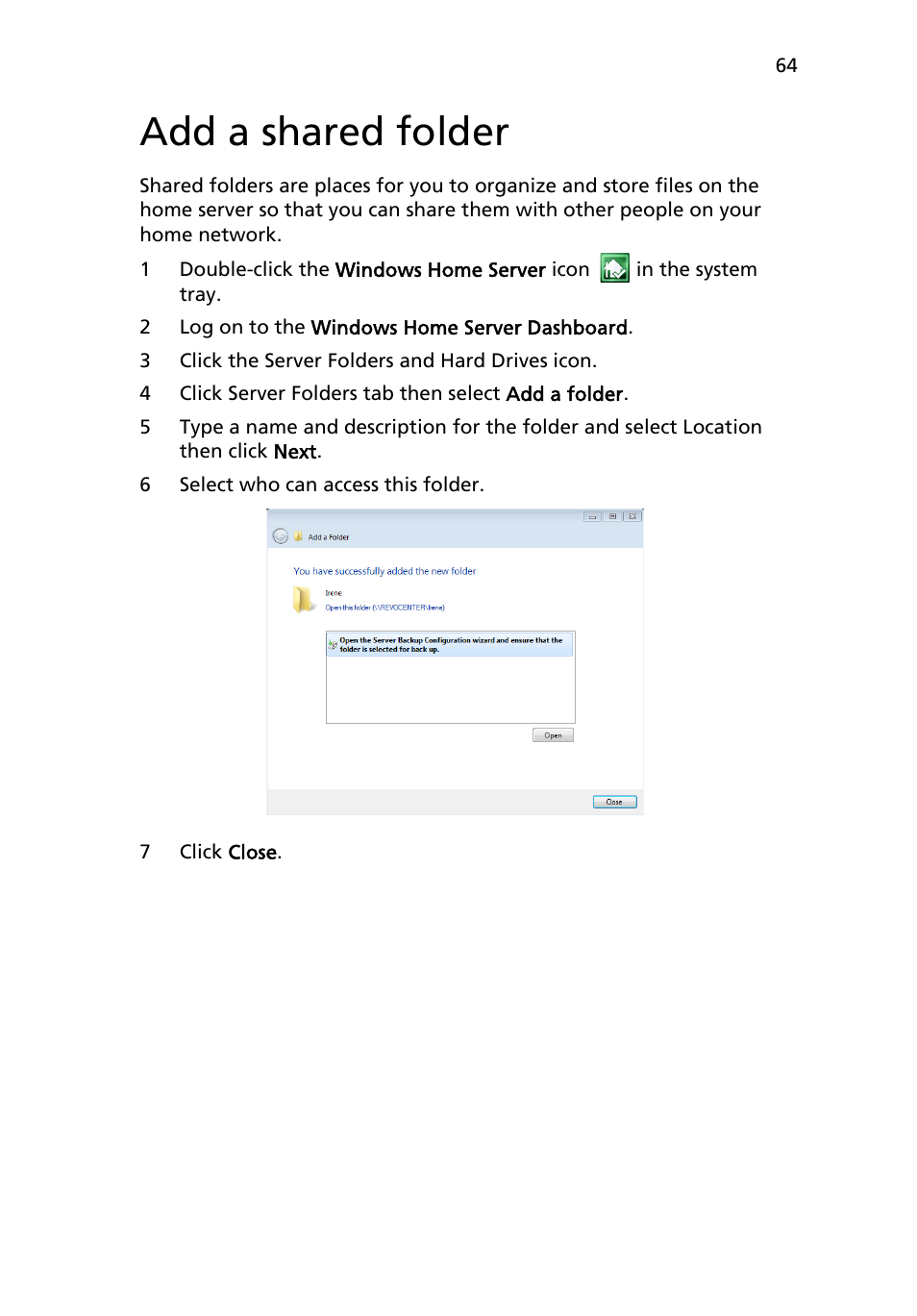 Add a shared folder | Acer RC111 User Manual | Page 64 / 103