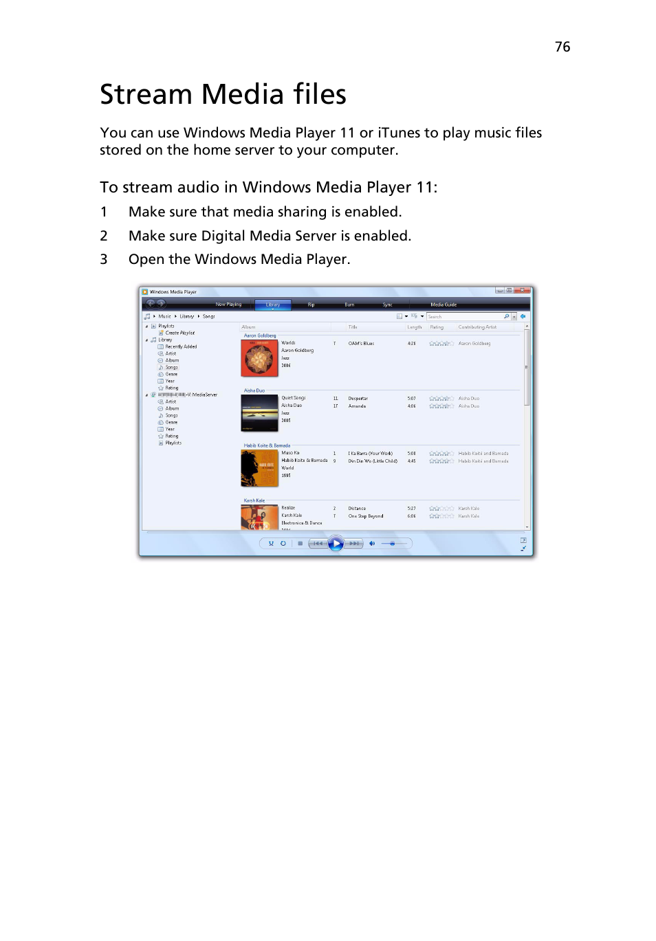 Stream media files, E “stream | Acer RC111 User Manual | Page 76 / 103