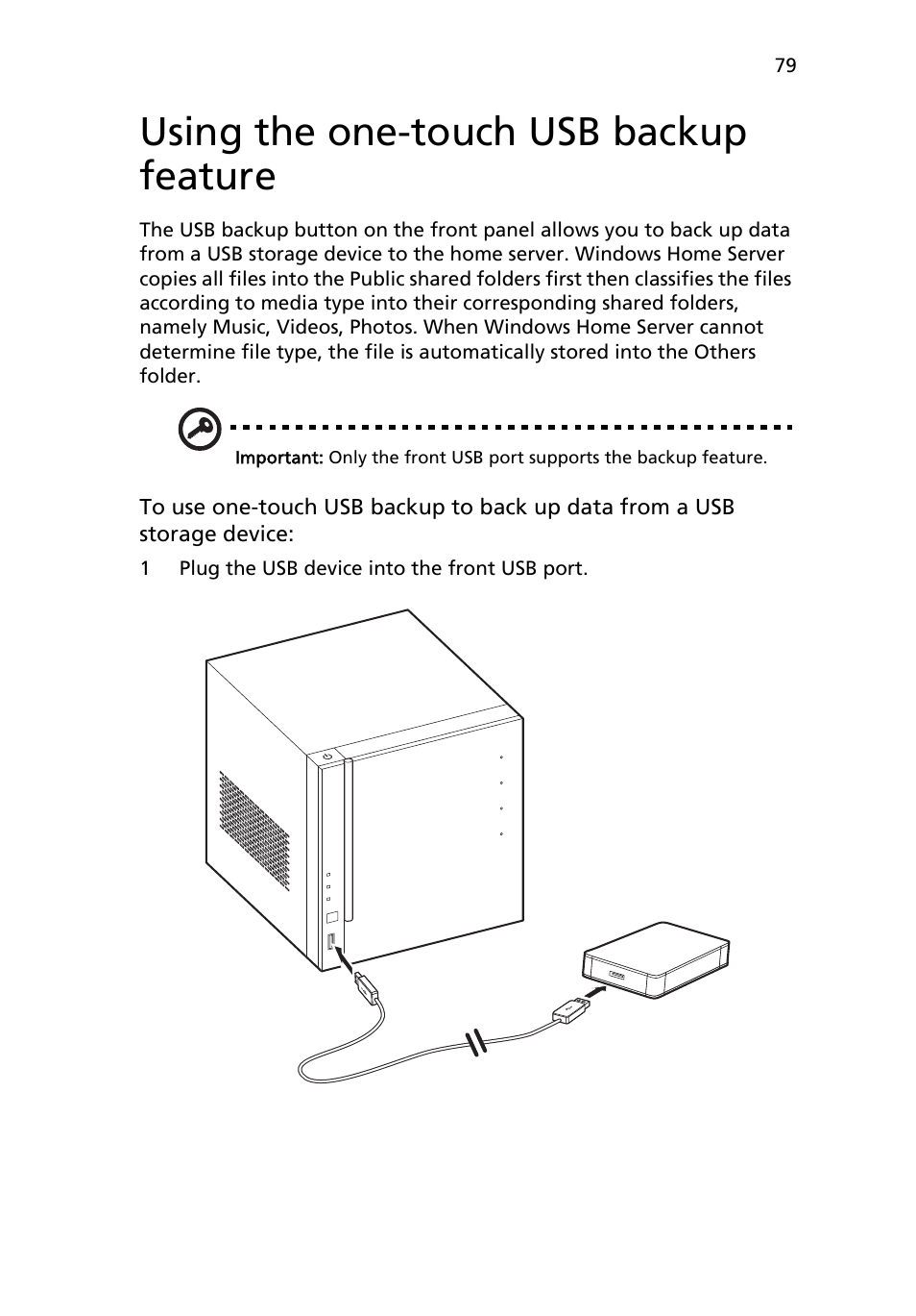 Using the one-touch usb backup feature | Acer RC111 User Manual | Page 79 / 103