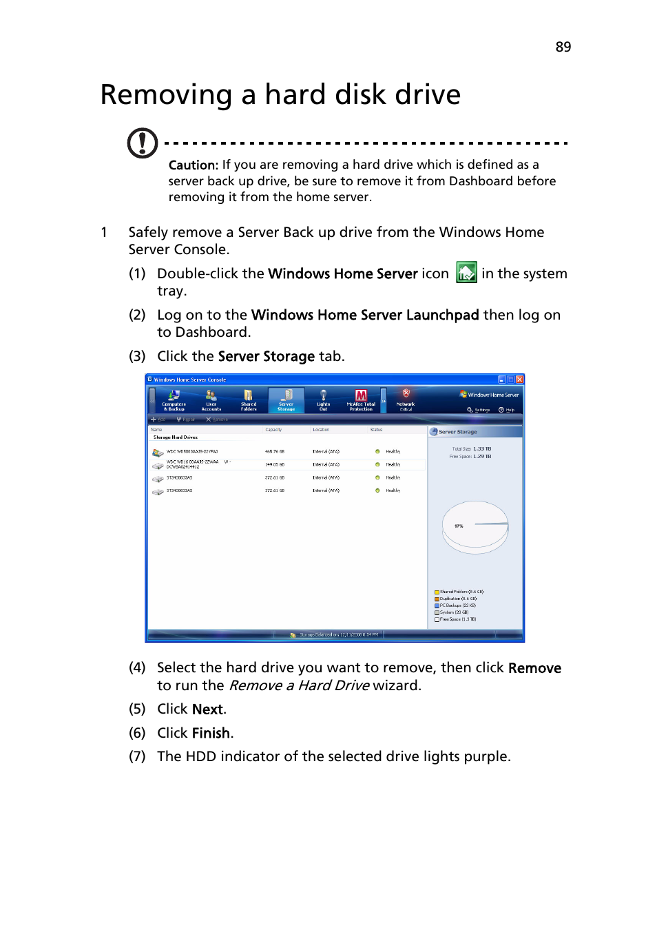 Removing a hard disk drive | Acer RC111 User Manual | Page 89 / 103