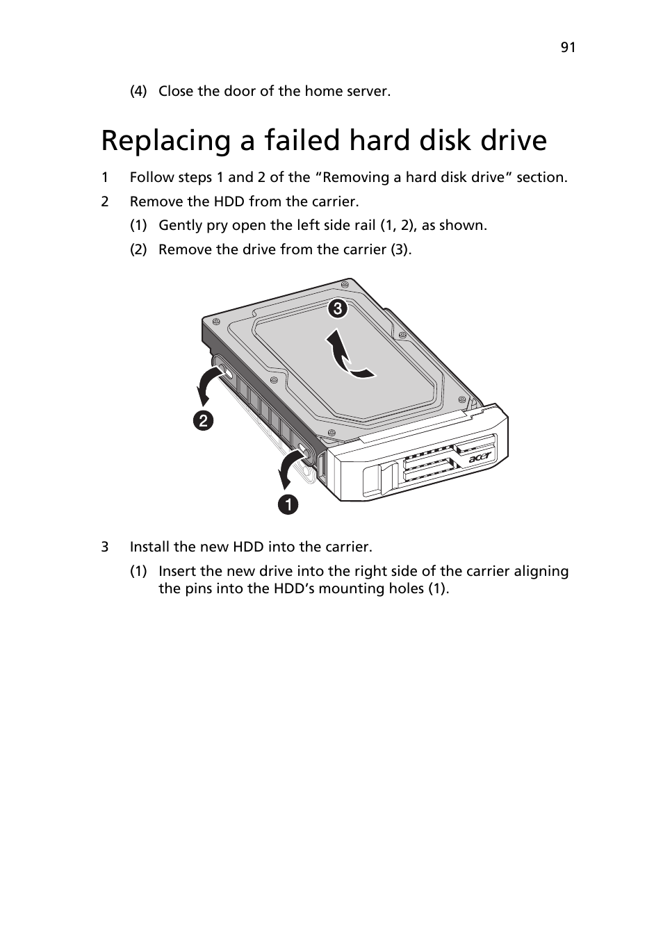 Replacing a failed hard disk drive | Acer RC111 User Manual | Page 91 / 103
