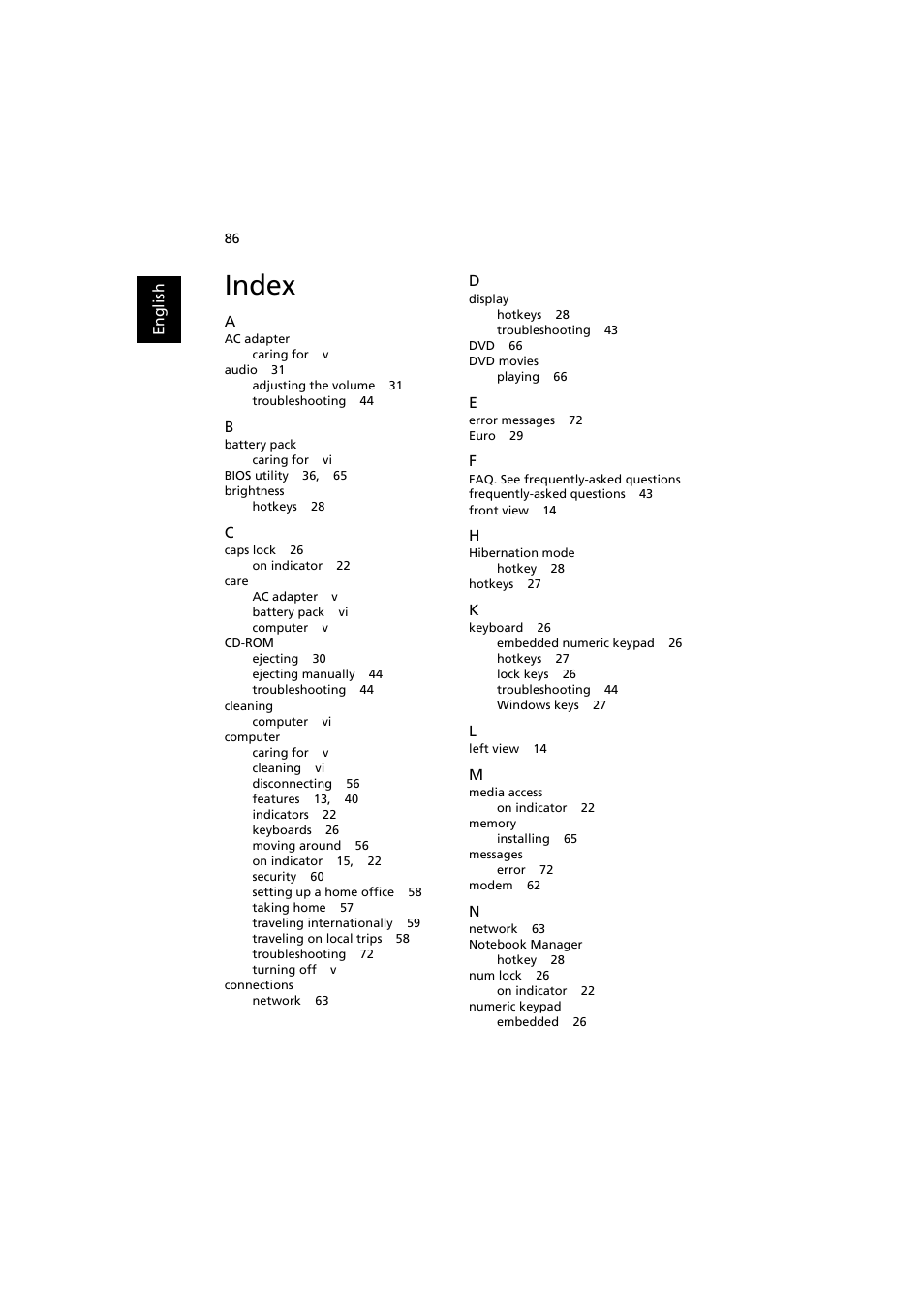 Index | Acer Aspire 3660 User Manual | Page 100 / 101