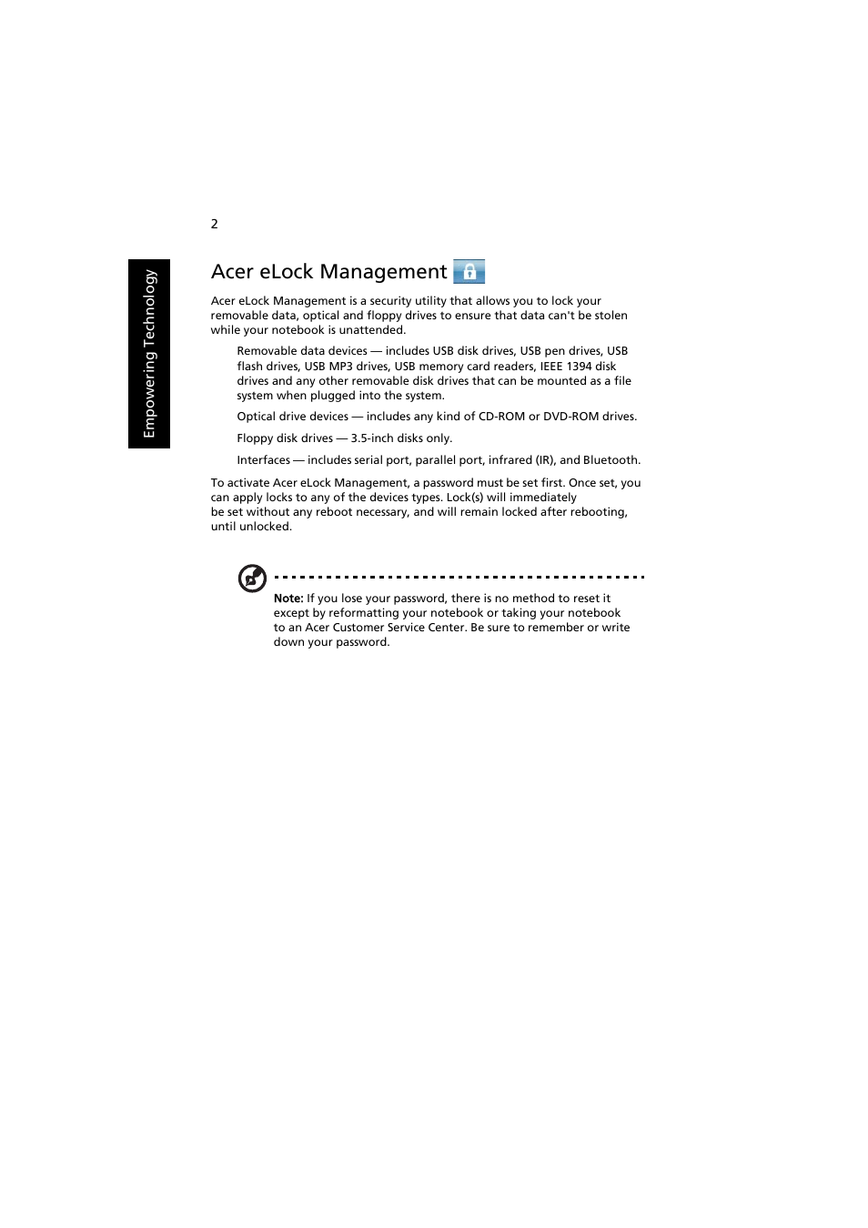 Acer elock management | Acer Aspire 3660 User Manual | Page 16 / 101