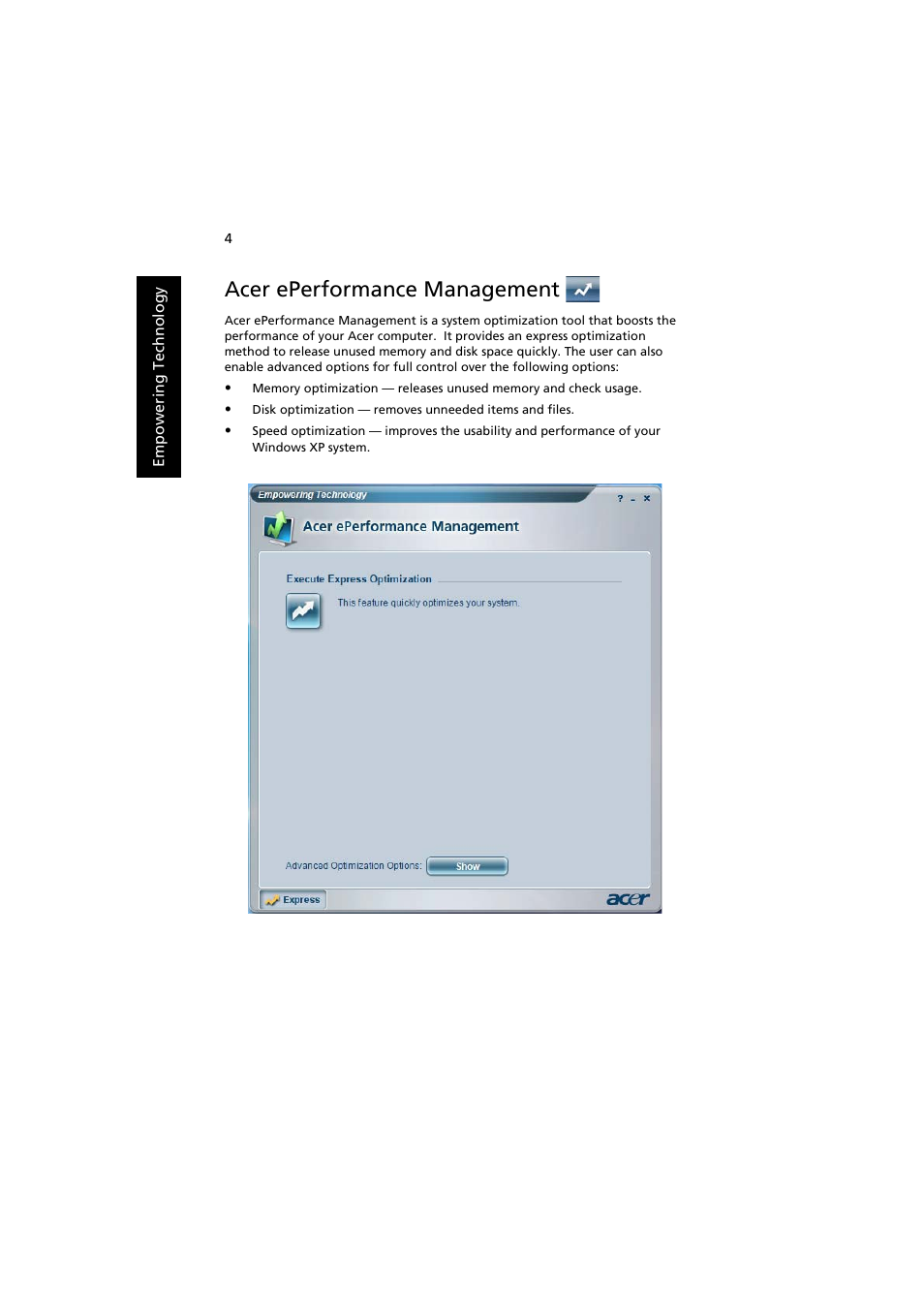 Acer eperformance management | Acer Aspire 3660 User Manual | Page 18 / 101